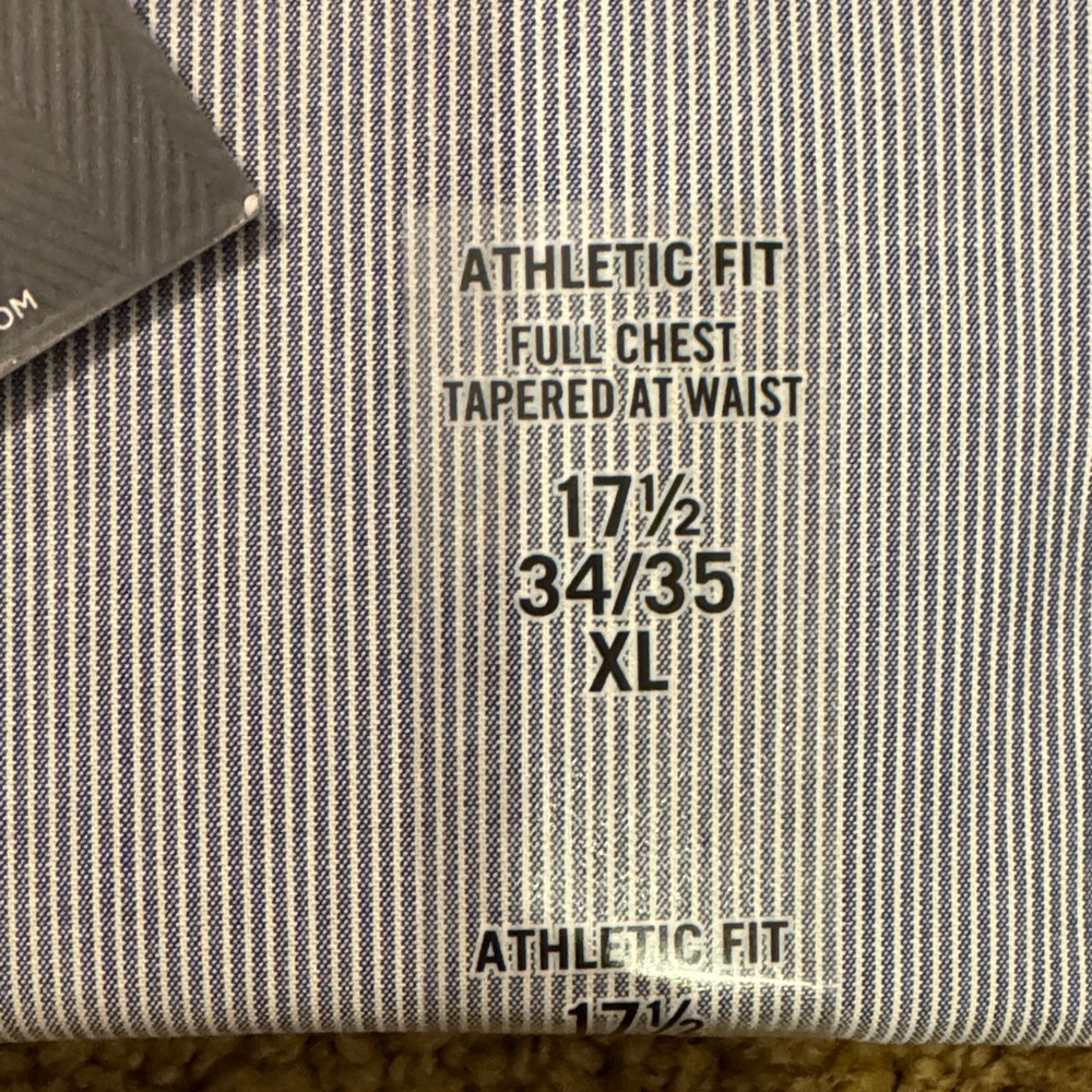 Tommy Hilfiger Men's Striped Blue Dress Shirt, Athletic Fit Stretch - Picture 3 of 5